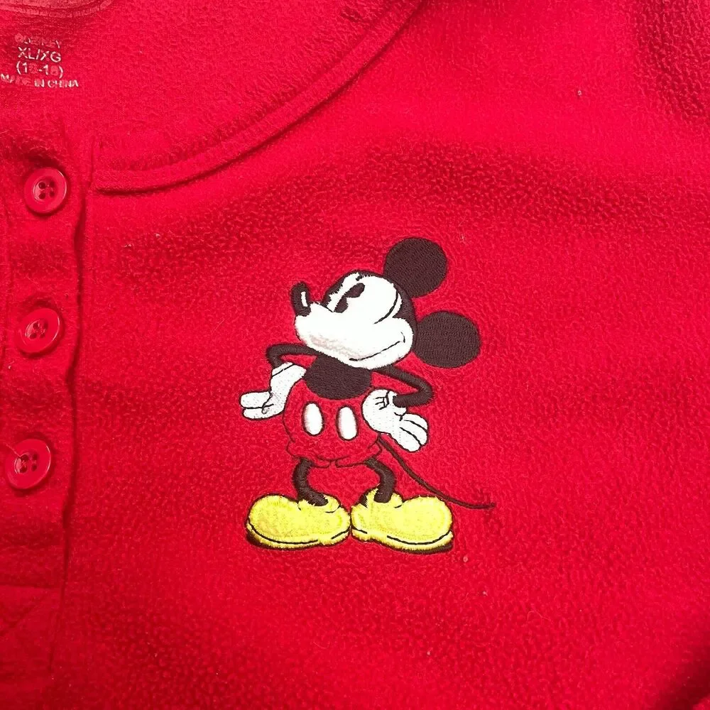 Disney Mickey Mouse Sleepwear Shirt Womens XL Red Henley Long Sleeve Pajama Top - Picture 10 of 11